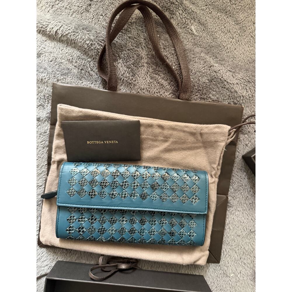 🌟 Bottega Veneta Intrecciato Python Inlay Wallet Blue NEW Full Set Italy RARE✨